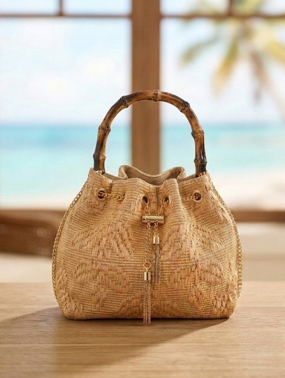 TOMMY BAHAMA 🌴🥥 natural woven straw bucket bag - Picture 1 of 6